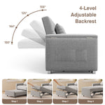 Upholstered Sleeper Sofa with Pull-Out Bed & Chaise Lounge - Wide Storage Arms & Side Pockets for Living Room, Bedroom, or Home Office
