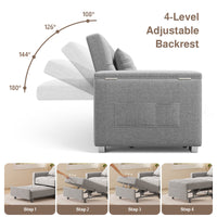 Upholstered Sleeper Sofa with Pull-Out Bed & Chaise Lounge - Wide Storage Arms & Side Pockets for Living Room, Bedroom, or Home Office