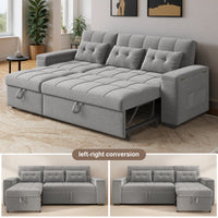 Upholstered Sleeper Sofa with Pull-Out Bed & Chaise Lounge - Wide Storage Arms & Side Pockets for Living Room, Bedroom, or Home Office