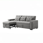 Upholstered Sleeper Sofa with Pull-Out Bed & Chaise Lounge - Wide Storage Arms & Side Pockets for Living Room, Bedroom, or Home Office