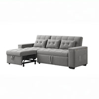 Upholstered Sleeper Sofa with Pull-Out Bed & Chaise Lounge - Wide Storage Arms & Side Pockets for Living Room, Bedroom, or Home Office