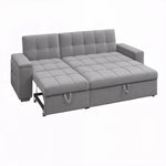 Upholstered Sleeper Sofa with Pull-Out Bed & Chaise Lounge - Wide Storage Arms & Side Pockets for Living Room, Bedroom, or Home Office