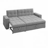 Upholstered Sleeper Sofa with Pull-Out Bed & Chaise Lounge - Wide Storage Arms & Side Pockets for Living Room, Bedroom, or Home Office
