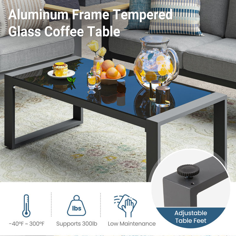 All Aluminum Patio Furniture Sets with Oversized Seating, Outdoor Furniture Set for All Weather, Outdoor Conversation Sets with Wood Armrest for Skin-friendly Touch