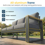 All Aluminum Patio Furniture Sets with Oversized Seating, Outdoor Furniture Set for All Weather, Outdoor Conversation Sets with Wood Armrest for Skin-friendly Touch