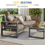 All Aluminum Patio Furniture Sets with Oversized Seating, Outdoor Furniture Set for All Weather, Outdoor Conversation Sets with Wood Armrest for Skin-friendly Touch