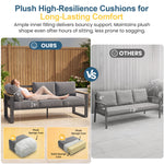 All Aluminum Patio Furniture Sets with Oversized Seating, Outdoor Furniture Set for All Weather, Outdoor Conversation Sets with Wood Armrest for Skin-friendly Touch