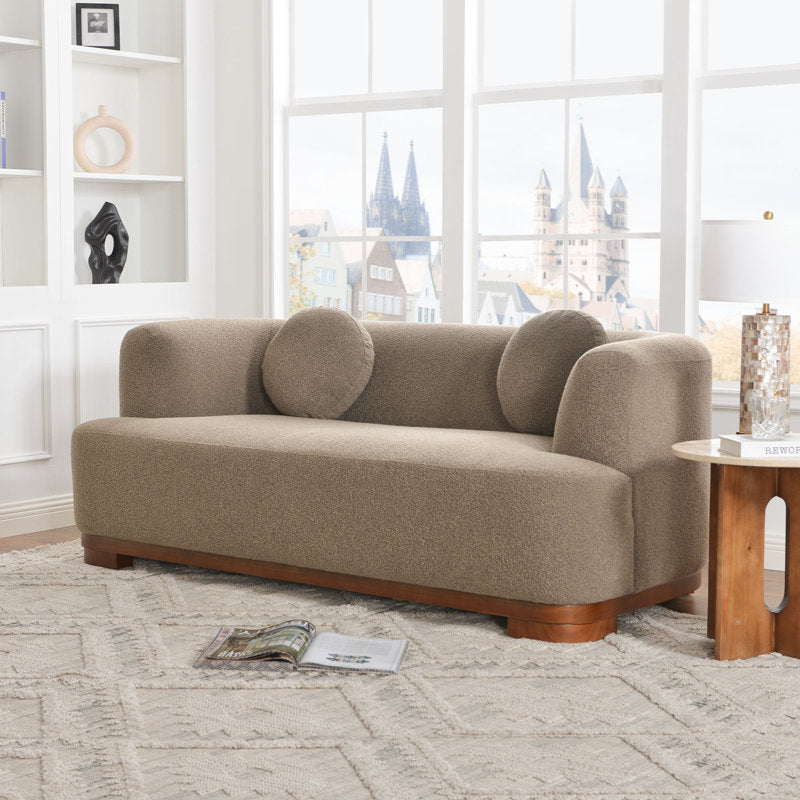 Luxury Arts 83” Modern Boucle Sofa, Minimalist Style Comfy Loveseat With 2 Pillows, Luxury 2 Seater Couch With Curved Armrest& Wooden Leg, Contemporary Home Sofa For Living Room Bedroom