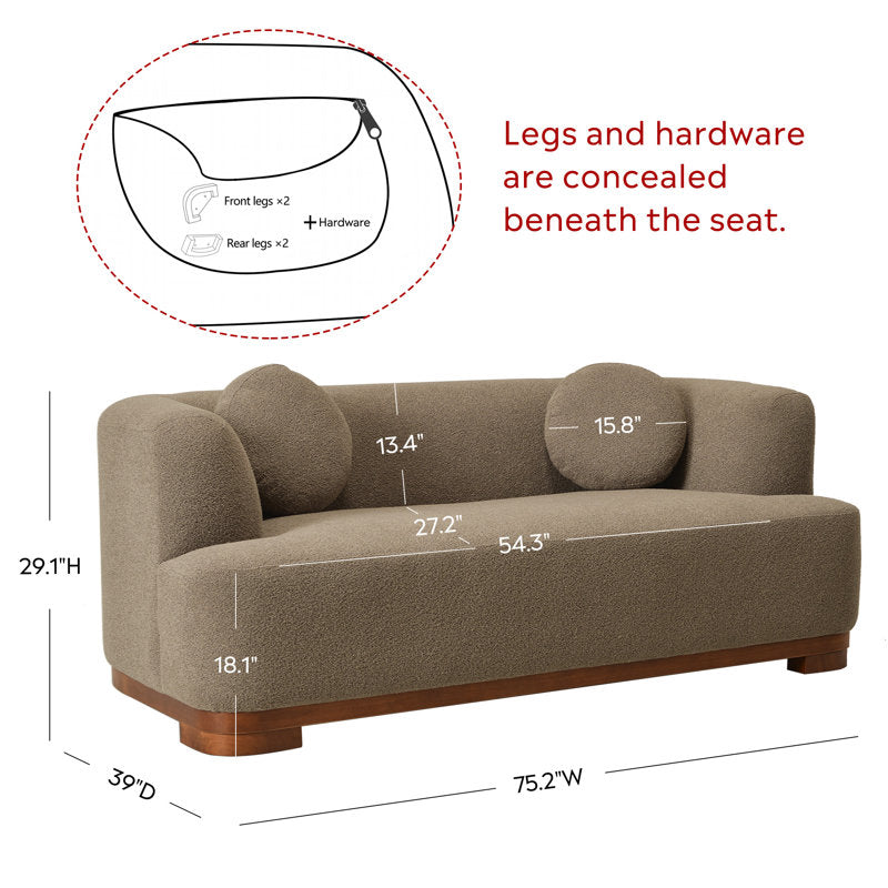 Luxury Arts 83” Modern Boucle Sofa, Minimalist Style Comfy Loveseat With 2 Pillows, Luxury 2 Seater Couch With Curved Armrest& Wooden Leg, Contemporary Home Sofa For Living Room Bedroom