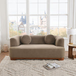 Luxury Arts 83” Modern Boucle Sofa, Minimalist Style Comfy Loveseat With 2 Pillows, Luxury 2 Seater Couch With Curved Armrest& Wooden Leg, Contemporary Home Sofa For Living Room Bedroom