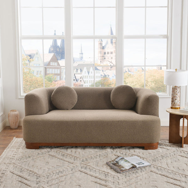 Luxury Arts 83” Modern Boucle Sofa, Minimalist Style Comfy Loveseat With 2 Pillows, Luxury 2 Seater Couch With Curved Armrest& Wooden Leg, Contemporary Home Sofa For Living Room Bedroom