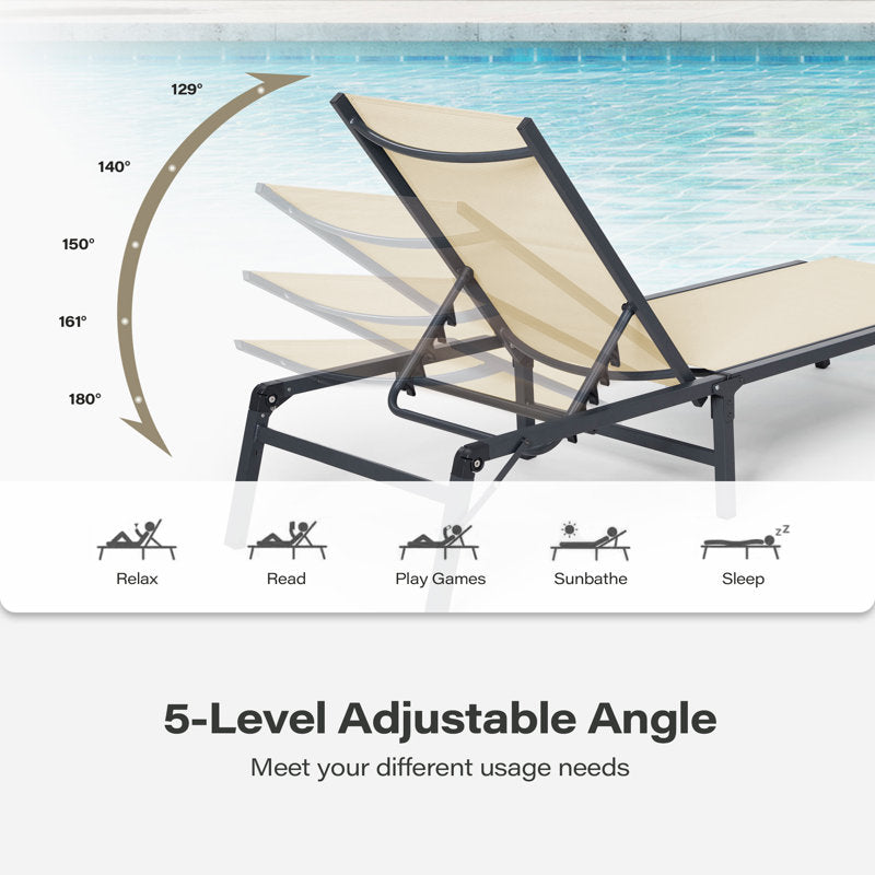 5-Position Adjustable Textilene Outdoor Chaise Lounge