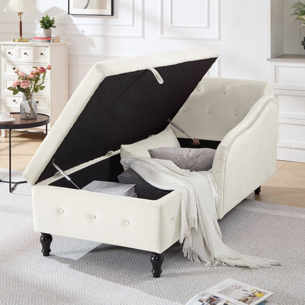 Maci 74"L Oversized Upholstered Velvet Storage Deep Seat Chaise Lounge with Hidden Storage
