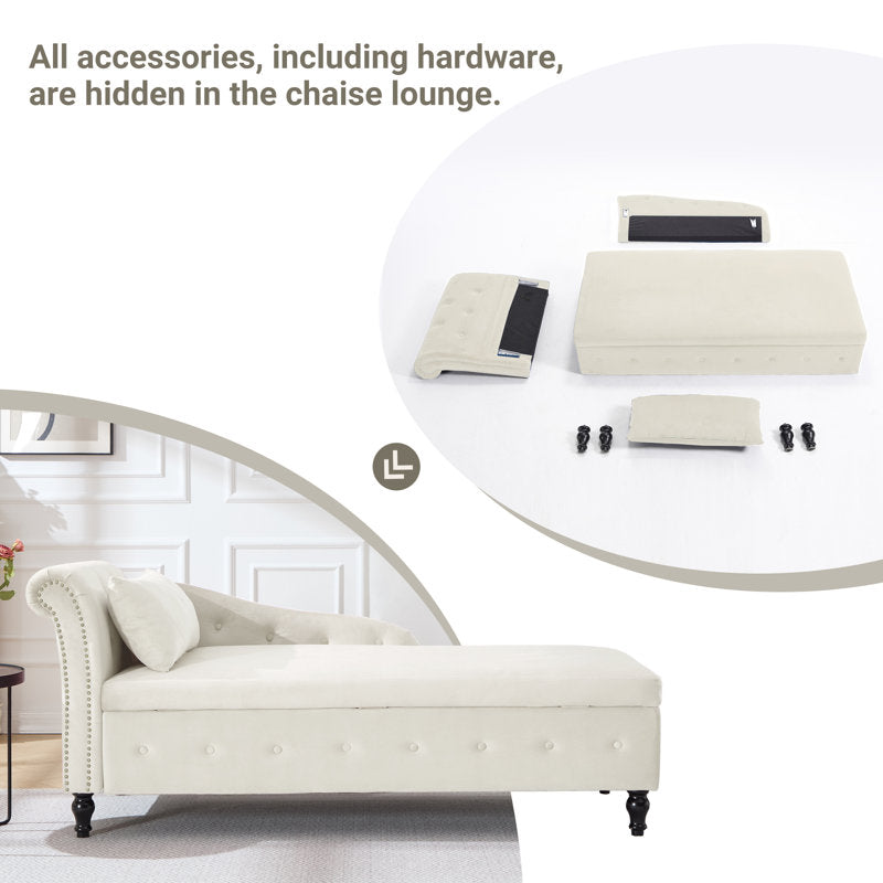 Maci 74"L Oversized Upholstered Velvet Storage Deep Seat Chaise Lounge with Hidden Storage