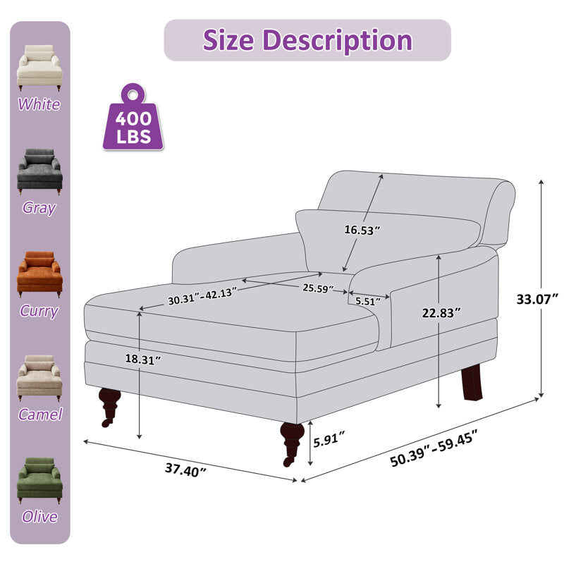 Erbes 37.01" W Chenille Upholstered Solid Wood Chaise Lounge