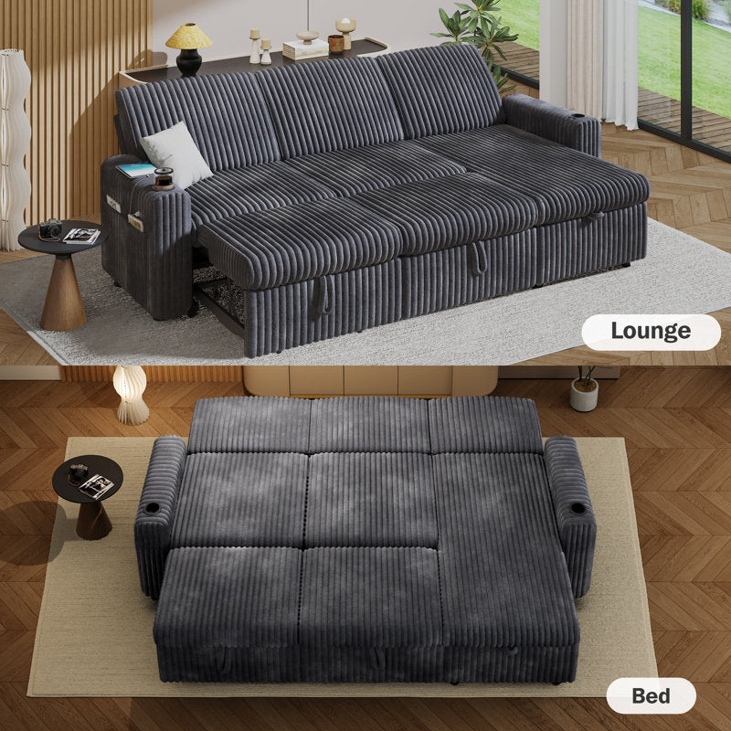 101” L Shaped Couch Sleeper Sofa Bed,Sectional Sofa With Cup Holders,Reversible Storage Chaise And Usb Ports, Tool Free Assembly