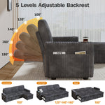 101” L Shaped Couch Sleeper Sofa Bed,Sectional Sofa With Cup Holders,Reversible Storage Chaise And Usb Ports, Tool Free Assembly