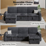 101” L Shaped Couch Sleeper Sofa Bed,Sectional Sofa With Cup Holders,Reversible Storage Chaise And Usb Ports, Tool Free Assembly