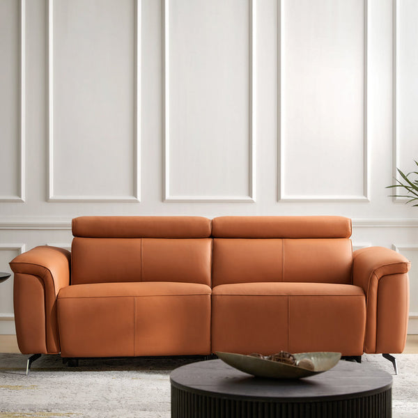 85.25" Modern Genuine Leather Power Reclining Sofa with Adjustable Headrest