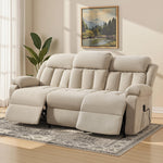 3-Seat Power Reclining Sofa With Remote Control, Oversized Reclining Couch For Living Room, Beige Chenille
