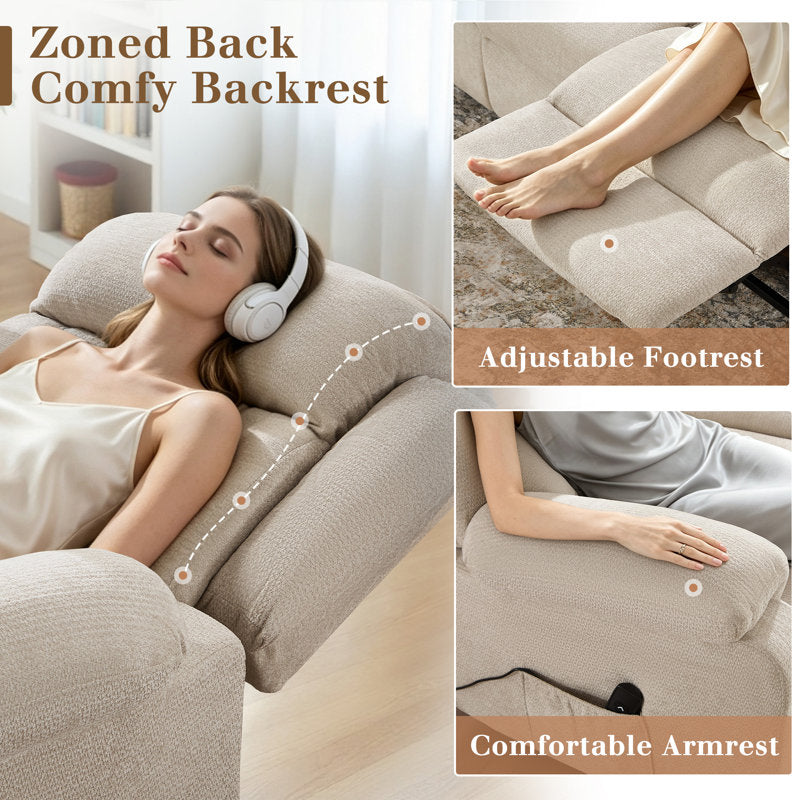 3-Seat Power Reclining Sofa With Remote Control, Oversized Reclining Couch For Living Room, Beige Chenille
