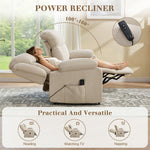 3-Seat Power Reclining Sofa With Remote Control, Oversized Reclining Couch For Living Room, Beige Chenille
