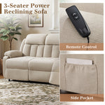 3-Seat Power Reclining Sofa With Remote Control, Oversized Reclining Couch For Living Room, Beige Chenille