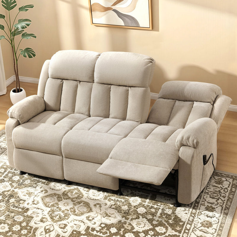 3-Seat Power Reclining Sofa With Remote Control, Oversized Reclining Couch For Living Room, Beige Chenille