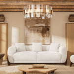 93‘’ Mid-Century Curved Bouclé Sofa, Solid Wood Frame 3-Seater Cloud Shaped Upholstered Couch, Minimalist Crescent Arched Sofa for Living Room
