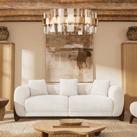 93‘’ Mid-Century Curved Bouclé Sofa, Solid Wood Frame 3-Seater Cloud Shaped Upholstered Couch, Minimalist Crescent Arched Sofa for Living Room