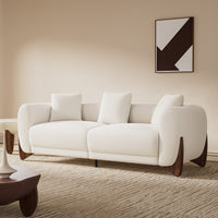 93‘’ Mid-Century Curved Bouclé Sofa, Solid Wood Frame 3-Seater Cloud Shaped Upholstered Couch, Minimalist Crescent Arched Sofa for Living Room
