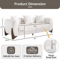 93‘’ Mid-Century Curved Bouclé Sofa, Solid Wood Frame 3-Seater Cloud Shaped Upholstered Couch, Minimalist Crescent Arched Sofa for Living Room