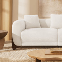 93‘’ Mid-Century Curved Bouclé Sofa, Solid Wood Frame 3-Seater Cloud Shaped Upholstered Couch, Minimalist Crescent Arched Sofa for Living Room
