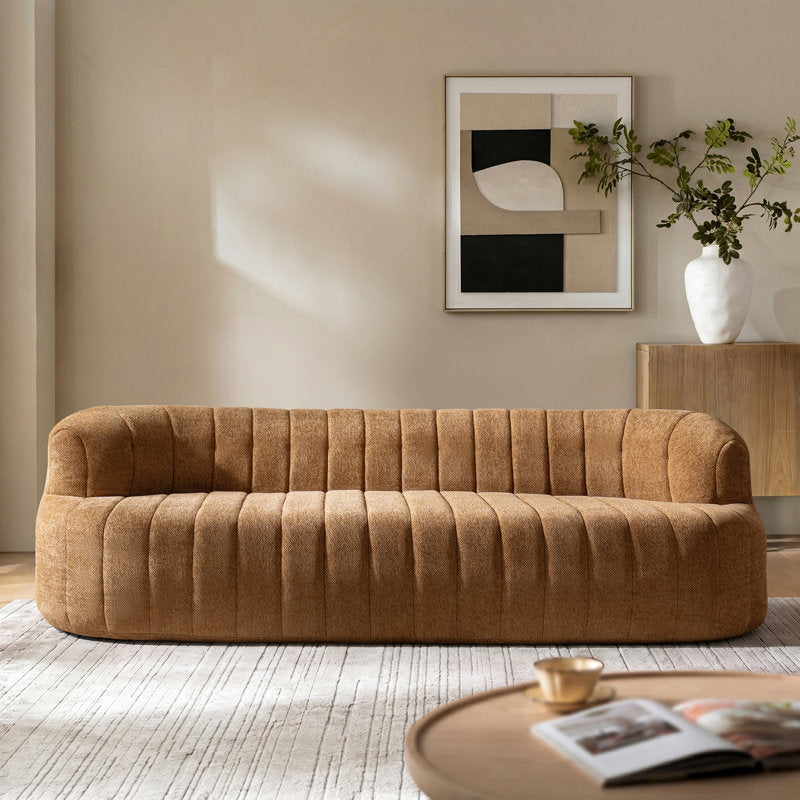 95.5"W Modern Curved Boneless Channel Tufted Compressed Sofa