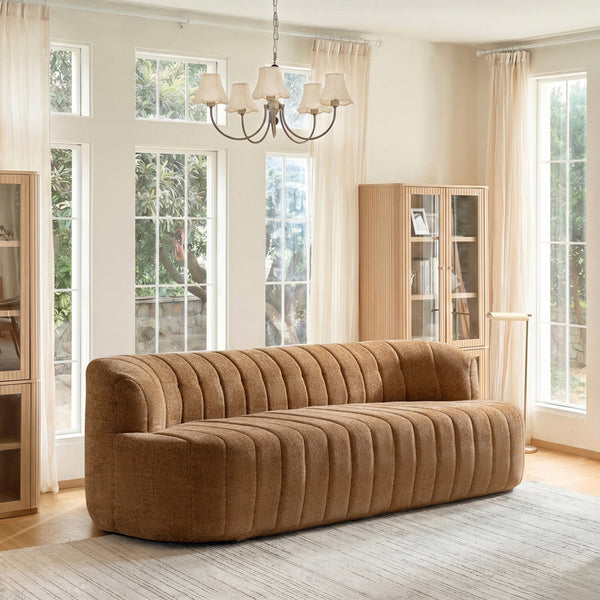 95.5"W Modern Curved Boneless Channel Tufted Compressed Sofa
