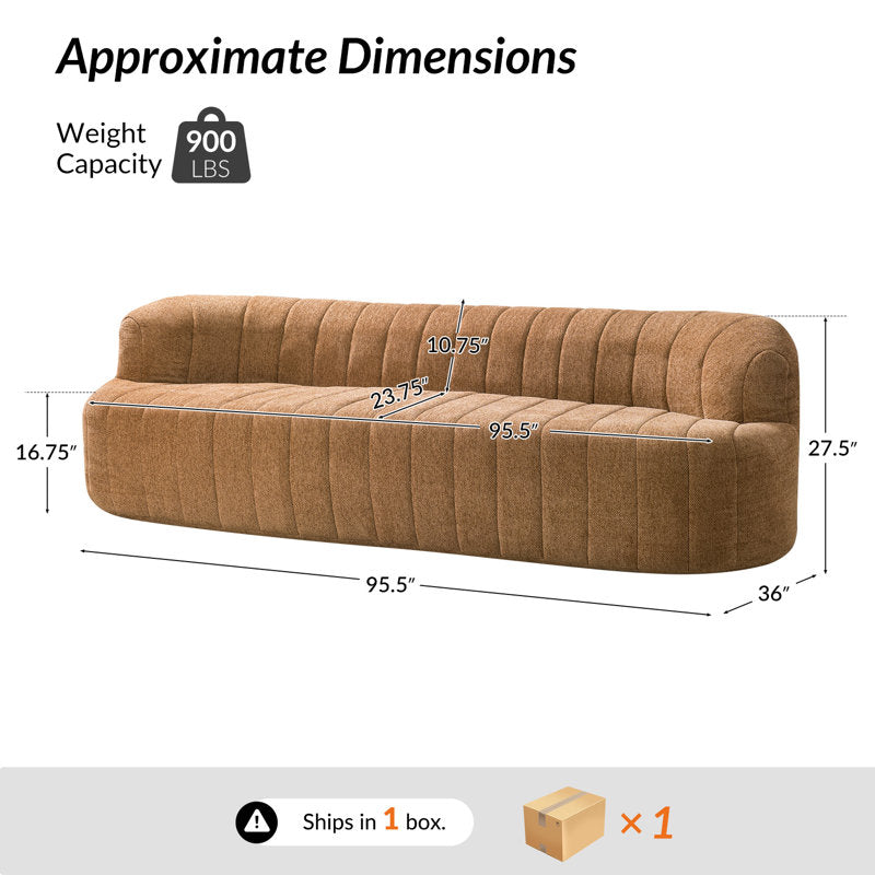 95.5"W Modern Curved Boneless Channel Tufted Compressed Sofa