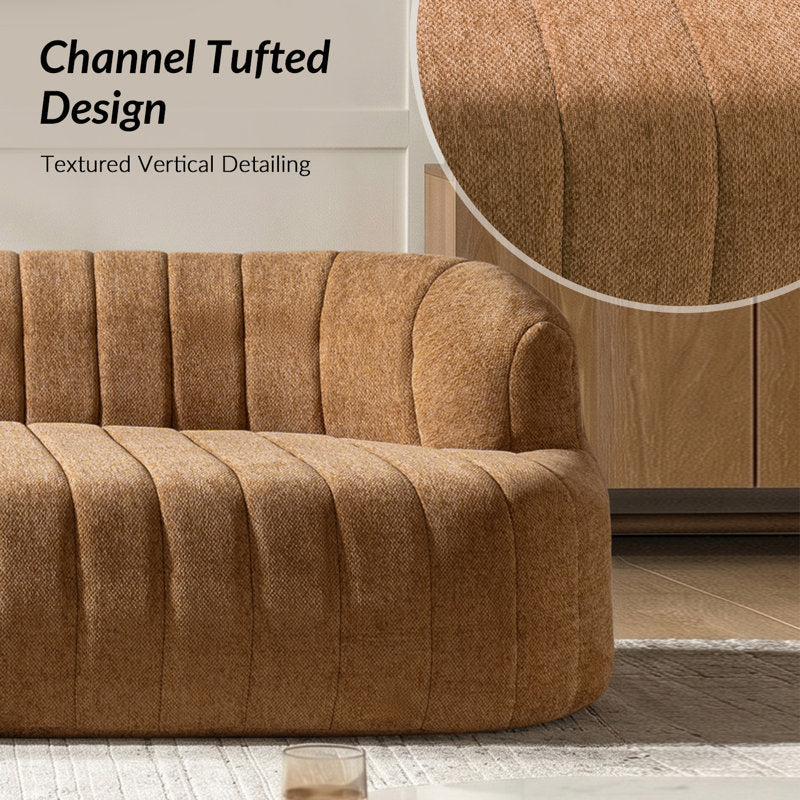 95.5"W Modern Curved Boneless Channel Tufted Compressed Sofa