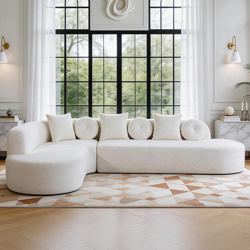 122" Modern Curved Sofa with Right Chaise, Oversized Boneless Sectional Couch with 6 Throw Pillows for Living Room