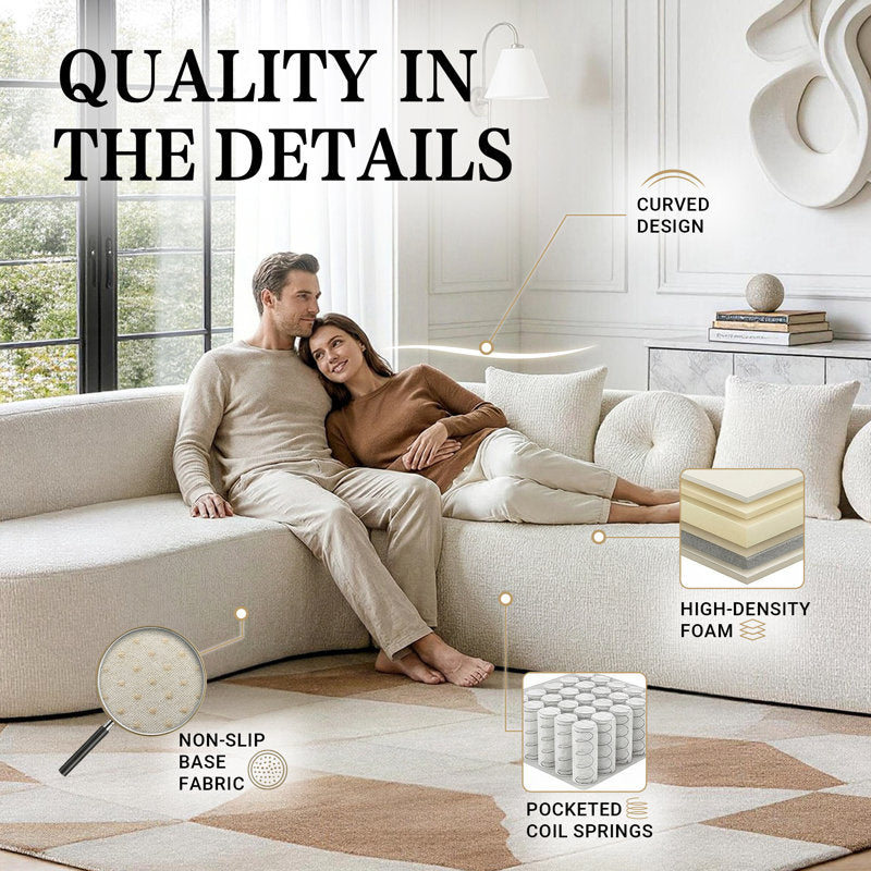 122" Modern Curved Sofa with Right Chaise, Oversized Boneless Sectional Couch with 6 Throw Pillows for Living Room