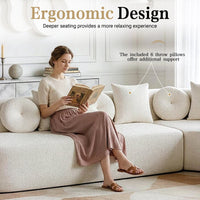122" Modern Curved Sofa with Right Chaise, Oversized Boneless Sectional Couch with 6 Throw Pillows for Living Room