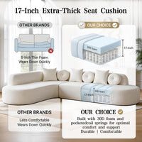 122" Modern Curved Sofa with Right Chaise, Oversized Boneless Sectional Couch with 6 Throw Pillows for Living Room
