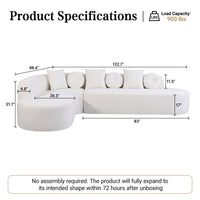 122" Modern Curved Sofa with Right Chaise, Oversized Boneless Sectional Couch with 6 Throw Pillows for Living Room