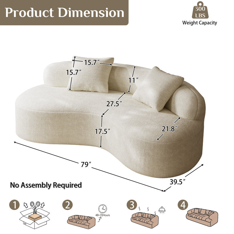 79 Inch Curved Chenille Deep Seat Sofa With Toss Pillows