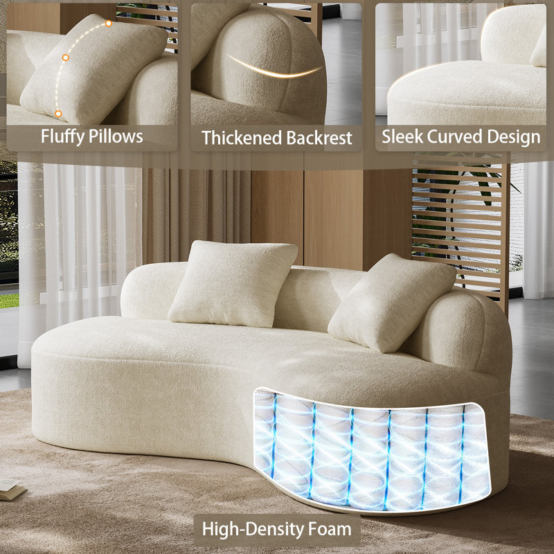 79 Inch Curved Chenille Deep Seat Sofa With Toss Pillows