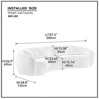 101.4"W 5-Seater Curved Sectional Sofas Modern Half-Moon Comfy Boucle Couch for Apartment Living Room,White