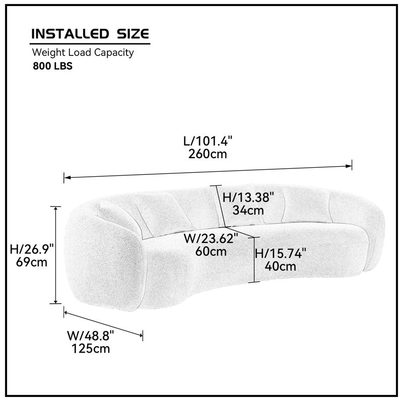 101.4"W 5-Seater Curved Sectional Sofas Modern Half-Moon Comfy Boucle Couch for Apartment Living Room,White