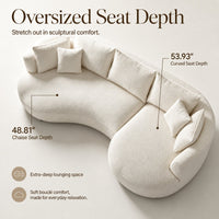 114" Curved Compressed Boucle Sectional Sofa, L-Shaped Cloud Couch with High Resilience Foam, No Assembly Required for Large Spaces