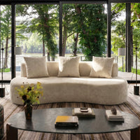 6.6'' W Curved Linen Sofa, Modern Upholstered Couch With 2 Accent Pillows