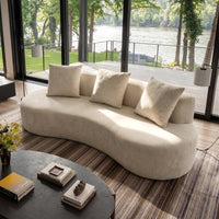 6.6'' W Curved Linen Sofa, Modern Upholstered Couch With 2 Accent Pillows
