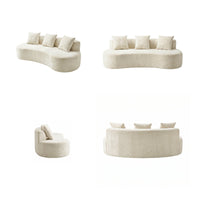 6.6'' W Curved Linen Sofa, Modern Upholstered Couch With 2 Accent Pillows
